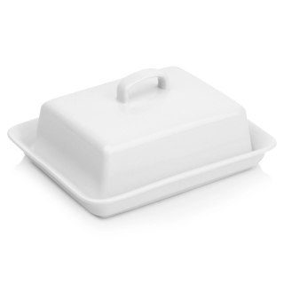 Maselniczka z Pokrywką Pojemnik na Masło Biały Ceramiczny VILDE 16x13 cm