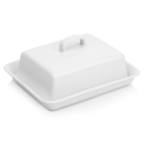 Maselniczka z Pokrywką Pojemnik na Masło Biały Ceramiczny VILDE 16x13 cm
