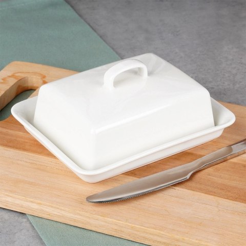 Maselniczka z Pokrywką Pojemnik na Masło Biały Ceramiczny VILDE 16x13 cm