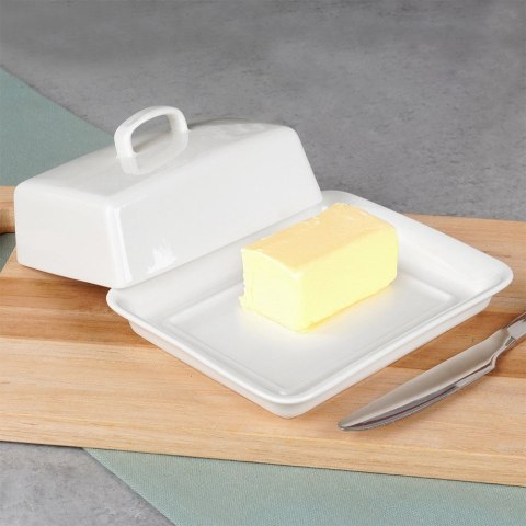 Maselniczka z Pokrywką Pojemnik na Masło Biały Ceramiczny VILDE 16x13 cm