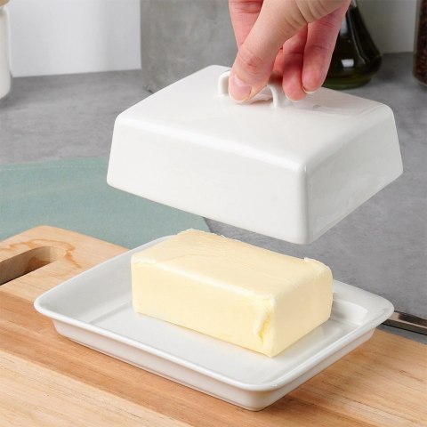 Maselniczka z Pokrywką Pojemnik na Masło Biały Ceramiczny VILDE 16x13 cm