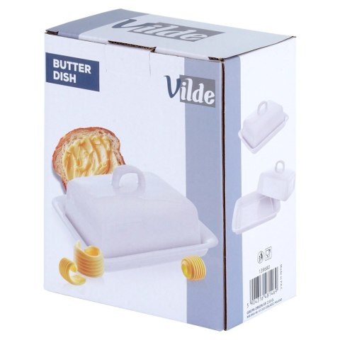 Maselniczka z Pokrywką Pojemnik na Masło Biały Ceramiczny VILDE 16x13 cm