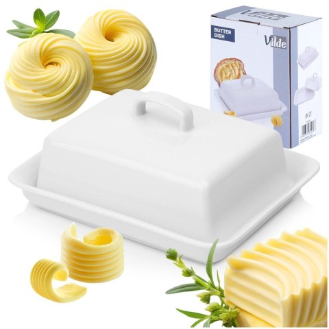 Maselniczka z Pokrywką Pojemnik na Masło Biały Ceramiczny VILDE 16x13 cm