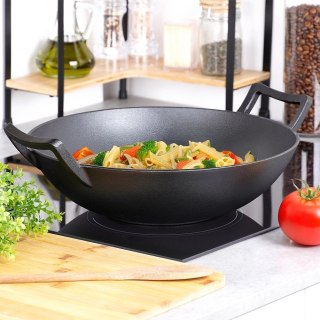 Patelnia Wok Żeliwna Duża 36 cm VILDE Cast Line do Indukcji Grill