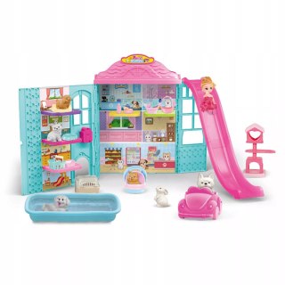 Rozkładany domek dla lalek z zjeżdżalnią 6 figurek zwierząt lalka dzwonek Luxma