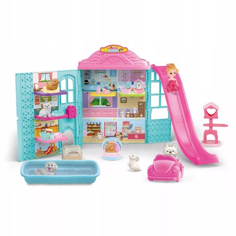 Rozkładany domek dla lalek z zjeżdżalnią 6 figurek zwierząt lalka dzwonek Luxma
