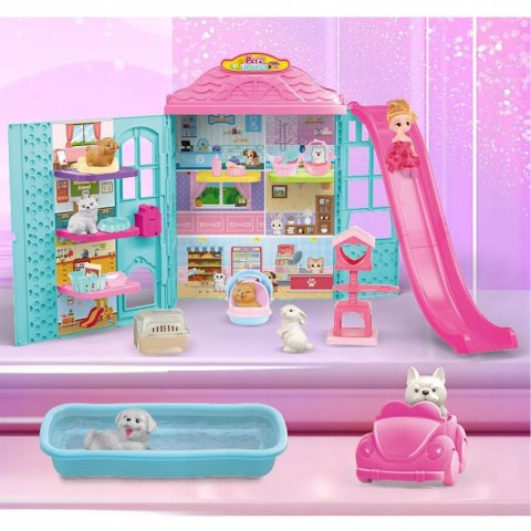 Rozkładany domek dla lalek z zjeżdżalnią 6 figurek zwierząt lalka dzwonek Luxma