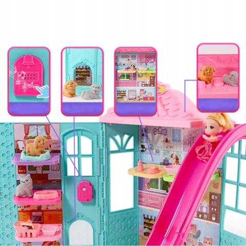 Rozkładany domek dla lalek z zjeżdżalnią 6 figurek zwierząt lalka dzwonek Luxma