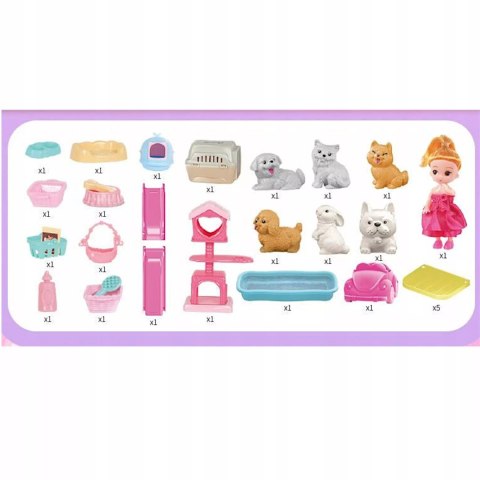 Rozkładany domek dla lalek z zjeżdżalnią 6 figurek zwierząt lalka dzwonek Luxma