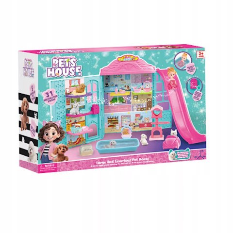 Rozkładany domek dla lalek z zjeżdżalnią 6 figurek zwierząt lalka dzwonek Luxma