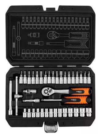 ZESTAW KLUCZY NASADOWYCH 1/4' SATYNOWY, 38 ELEMENTÓW NEO