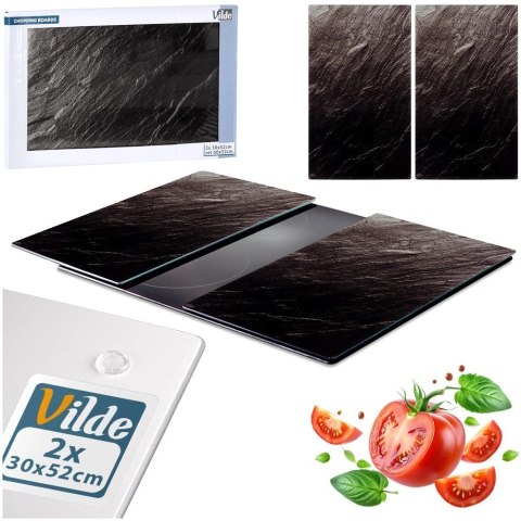Zestaw Desek Deski do Krojenia Osłona Kuchenki Szklane Czarne VILDE 2 szt.