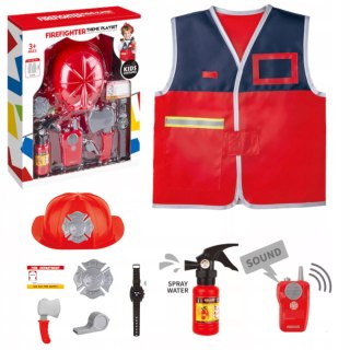Zestaw małego strażaka kamizelka, gaśnica i akcesoria kask dla dzieci Luxma