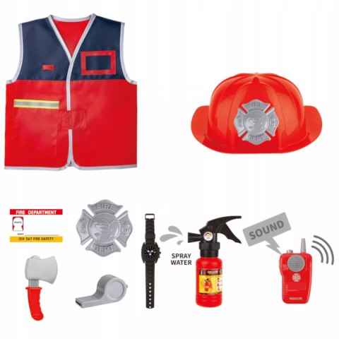 Zestaw małego strażaka kamizelka, gaśnica i akcesoria kask dla dzieci Luxma