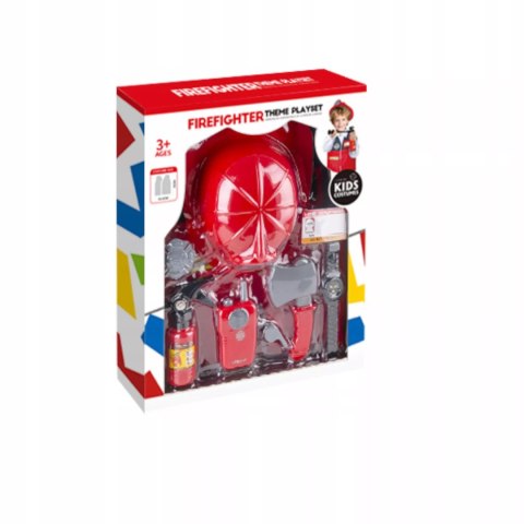 Zestaw małego strażaka kamizelka, gaśnica i akcesoria kask dla dzieci Luxma