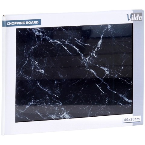 Deska do Krojenia Szklana VILDE 40x30 cm Hartowana Marmur Czarny Kuchenny