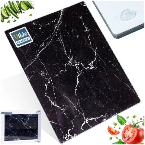 Deska do Krojenia Szklana VILDE 40x30 cm Hartowana Marmur Czarny Kuchenny