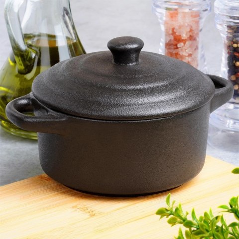 Miseczka do Zapiekania 450 ml Porcelanowa Czarna z Pokrywką VILDE