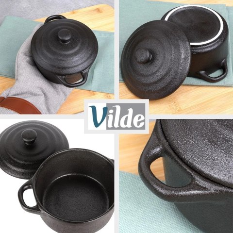 Miseczka do Zapiekania 450 ml Porcelanowa Czarna z Pokrywką VILDE