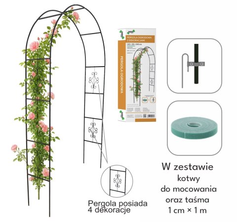 Pergola ogrodowa metalowa łuk uchwyt na róże kwiaty pnącza 240cm zielony Chomik