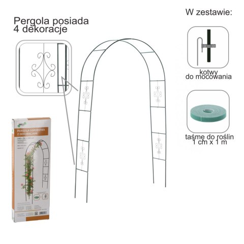 Pergola ogrodowa metalowa łuk uchwyt na róże kwiaty pnącza 240cm zielony Chomik