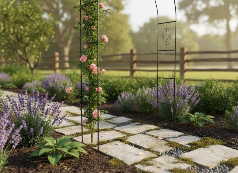 Pergola ogrodowa metalowa łuk uchwyt na róże kwiaty pnącza 240cm zielony Chomik