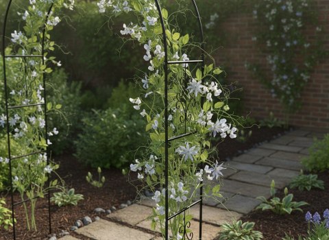 Pergola ogrodowa metalowa łuk uchwyt na róże kwiaty pnącza 240cm zielony Chomik