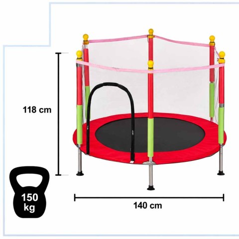 Trampolina do domu ogrodu dla dzieci siatka piłki 140cm 55inch czerwona Kik Sp. z o. o. Sp. k.