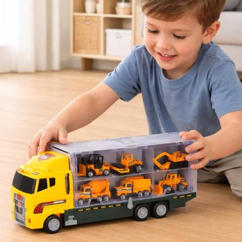 Transporter ciężarówka TIR wyrzutnia + metalowe auta maszyny budowlane Kik Sp. z o. o. Sp. k.