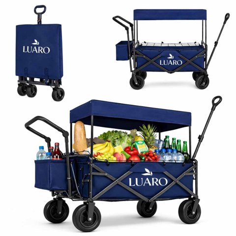 Wózek transportowy LUARO plażowy składany z daszkiem i siatką granatowy Kik Sp. z o. o. Sp. k.