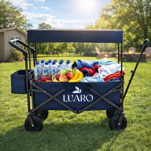 Wózek transportowy LUARO plażowy składany z daszkiem i siatką granatowy Kik Sp. z o. o. Sp. k.