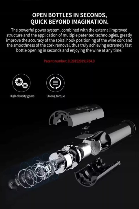 Elektryczny korkociąg do wina automatyczny otwieracz czarny bez użycia siły Bez marki