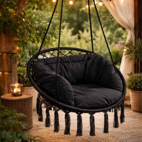 Huśtawka LUARO fotel bocianie gniazdo z poduszką czarne 80cm 150kg Kik Sp. z o. o. Sp. k.