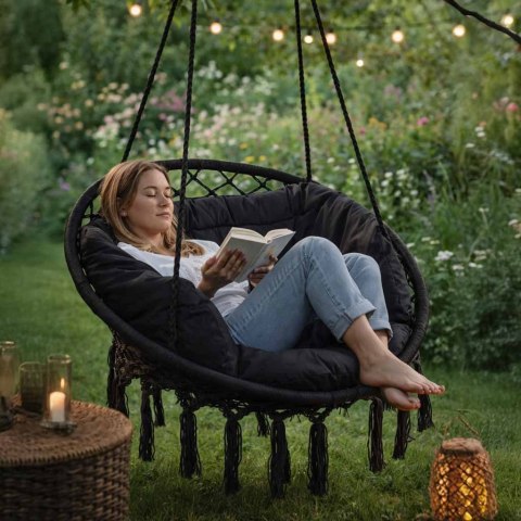 Huśtawka LUARO fotel bocianie gniazdo z poduszką czarne 80cm 150kg Kik Sp. z o. o. Sp. k.