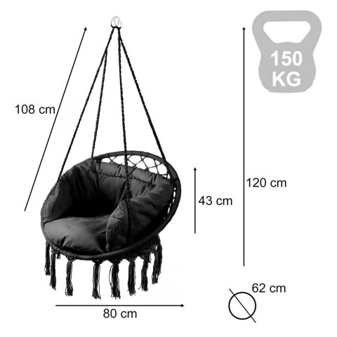 Huśtawka LUARO fotel bocianie gniazdo z poduszką czarne 80cm 150kg Kik Sp. z o. o. Sp. k.