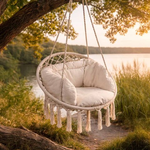 Huśtawka LUARO fotel bocianie gniazdo z poduszką ecru 80cm 150kg Kik Sp. z o. o. Sp. k.