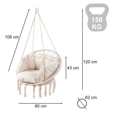 Huśtawka LUARO fotel bocianie gniazdo z poduszką ecru 80cm 150kg Kik Sp. z o. o. Sp. k.