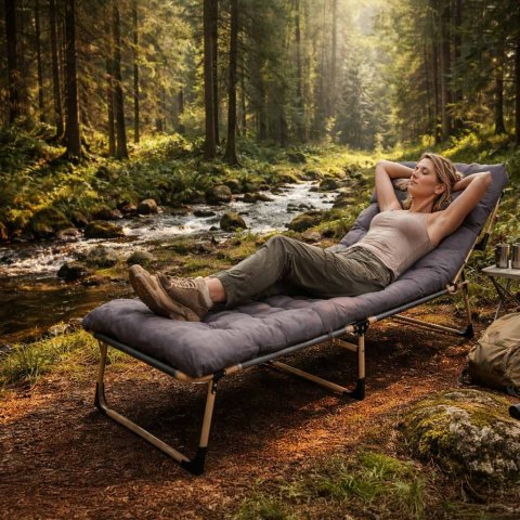 Łóżko turystyczne LUARO składane polowe biznesowe 193 cm ciemny szary Kik Sp. z o. o. Sp. k.