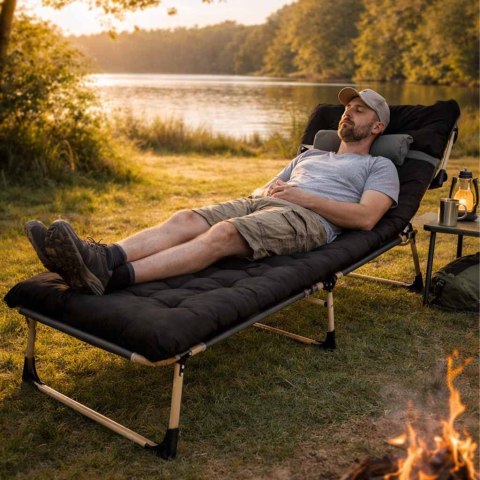 Łóżko turystyczne LUARO składane polowe biznesowe 193 cm czarny Kik Sp. z o. o. Sp. k.