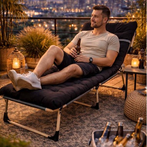 Łóżko turystyczne LUARO składane polowe biznesowe 193 cm czarny Kik Sp. z o. o. Sp. k.