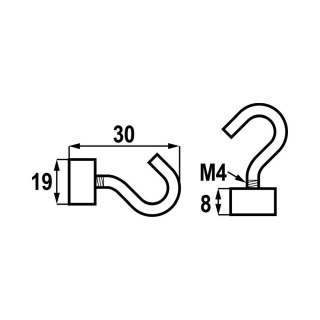 MAGNES NEODYMOWY OKRĄGŁY Z HACZYKIEM M4 19*8MM 2 SZT STAHL UN