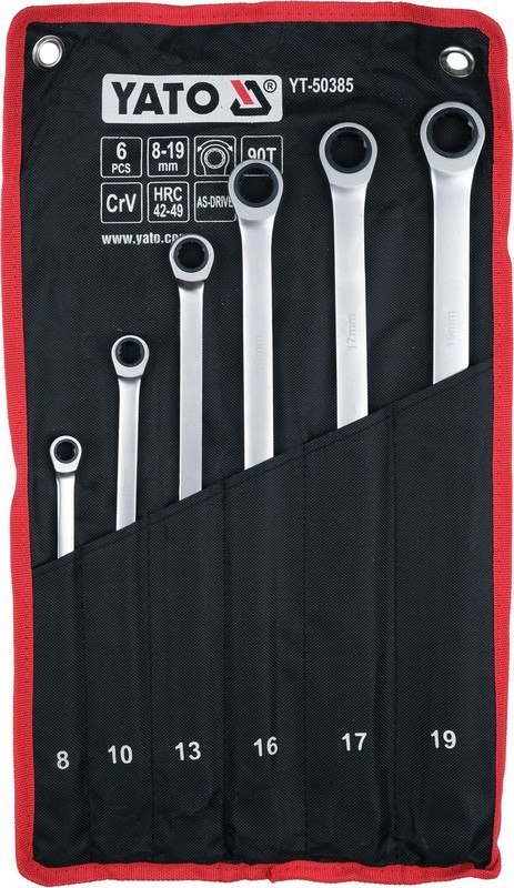 ZESTAW KLUCZY OCZKOWYCH Z GRZECHOTKĄ, DŁUGIE, 8-19MM, 6SZT YATO