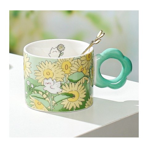 Kwiatowy Kubek z łyżeczką 280 ml + Pudełko na Prezent KB01ZIE