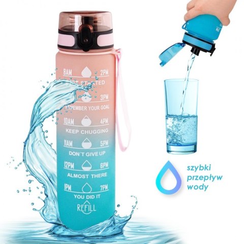 Butelka na wodę, bidon z miarką 1L OMBRE Róż z miętą BD14