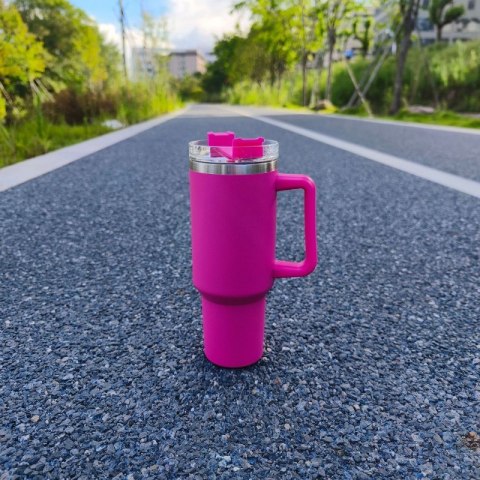 DUŻY POJEMNY KUBEK TERMICZNY Z UCHWYTEM i słomką TERMOS 1L RÓŻOWY CUP10