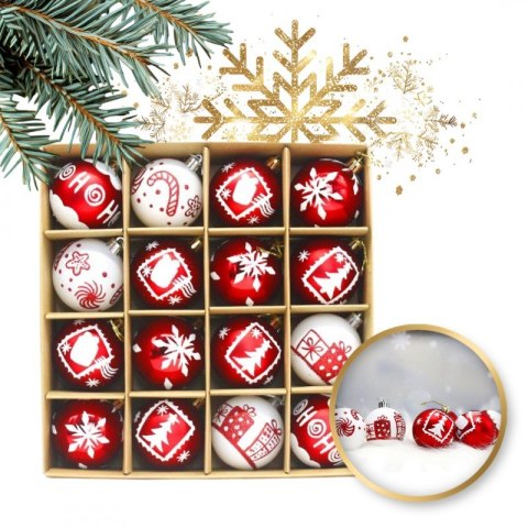 Komplet bombek 16sztuk w opakowaniu czerwone białe 6cm, bombki na choinkę BSN35