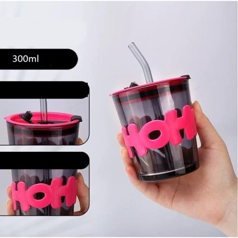 Kubek z kolorowego szkła na Kawę Herbatę ze słomką i zamknięciem 300 ML CUP13