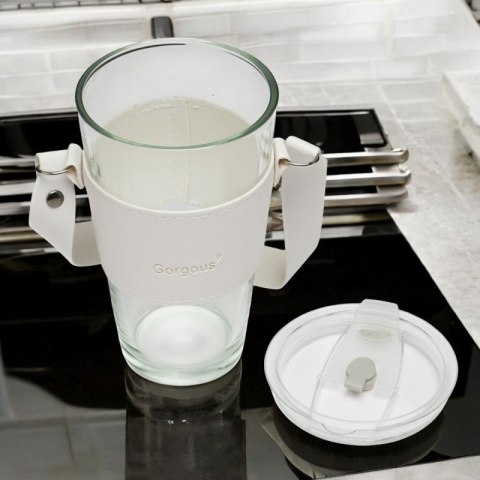 Kubek ze szkła na Kawę Herbatę ze słomką i zamknięciem 450 ML CUP09B