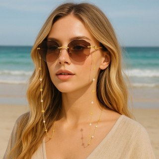 Łańcuszek do okularów cienki złoty gwiazdki perły 72cm LDK09