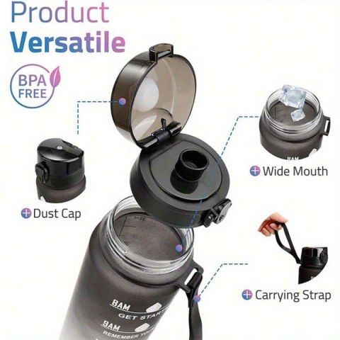 Butelka na wodę, bidon z miarką 1L OMBRE Pomarańcz z Fuksją BD15